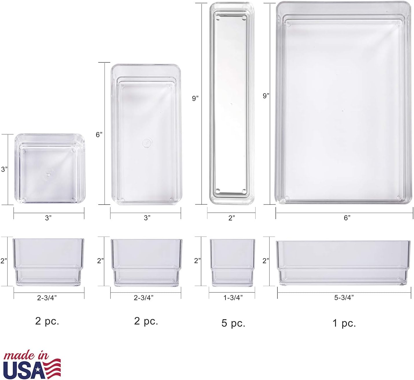 STORi SimpleSort 10-Piece Stackable Clear Drawer Organizer Set | Multi-size Trays | Makeup Vanity Storage Bins and Office Desk Drawer Dividers | Made in USA - Image 5